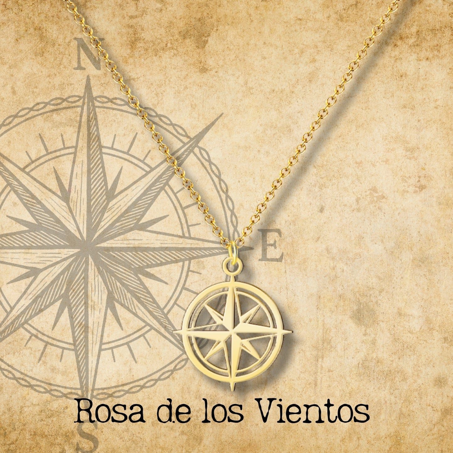 Colgante rosa de los vientos Acero dorado