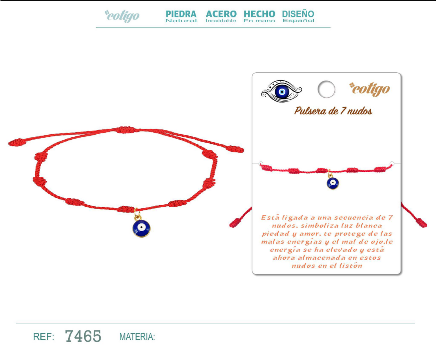 PULSERA 7 NUDOS COLGANTE OJO TURCO