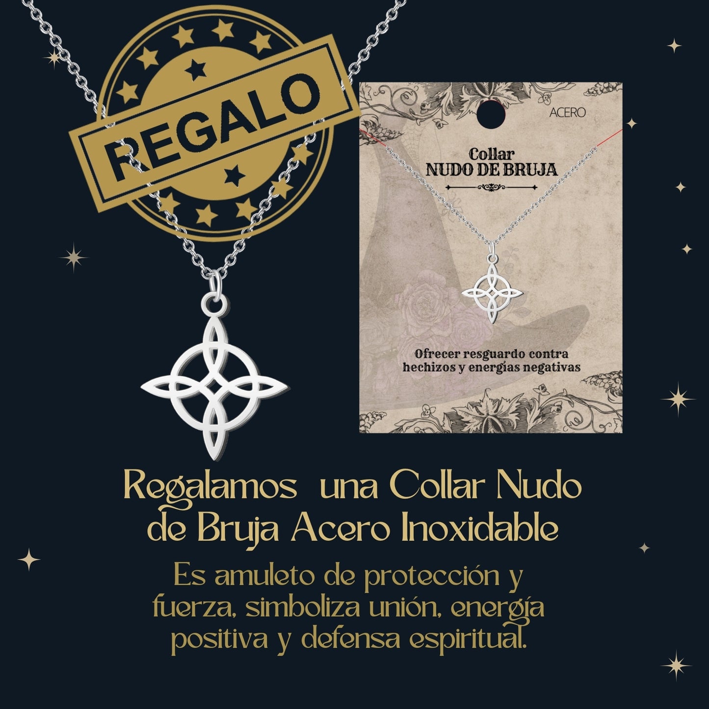 Pulsera 7 nudos con Nudo de Bruja y Tetragramatón, y Ojo Turco Dorado Acero Inoxidable
