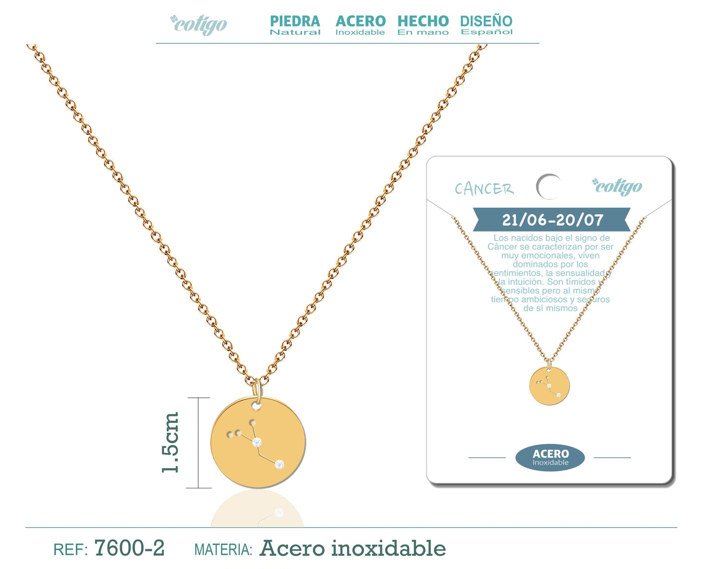 collar zodiaco Cancer acero dorado