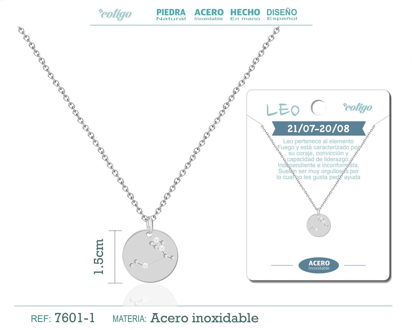collar zodiaco Leo acero plateado - cotigo