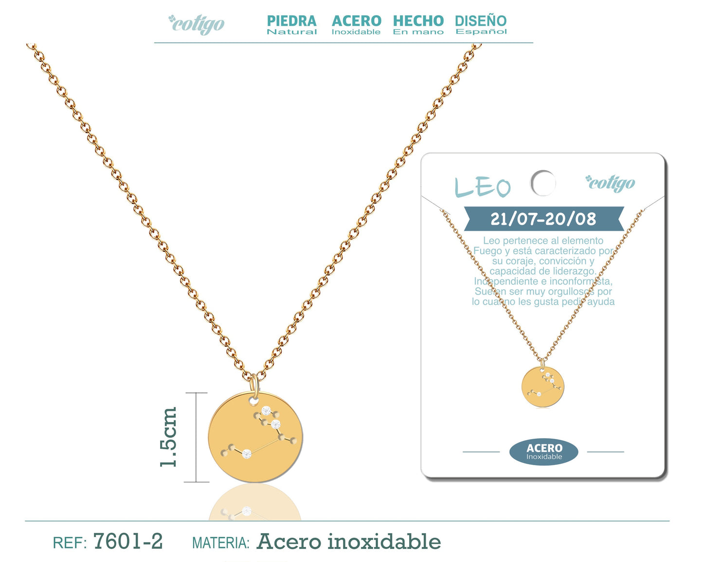 collar zodiaco Leo acero dorado