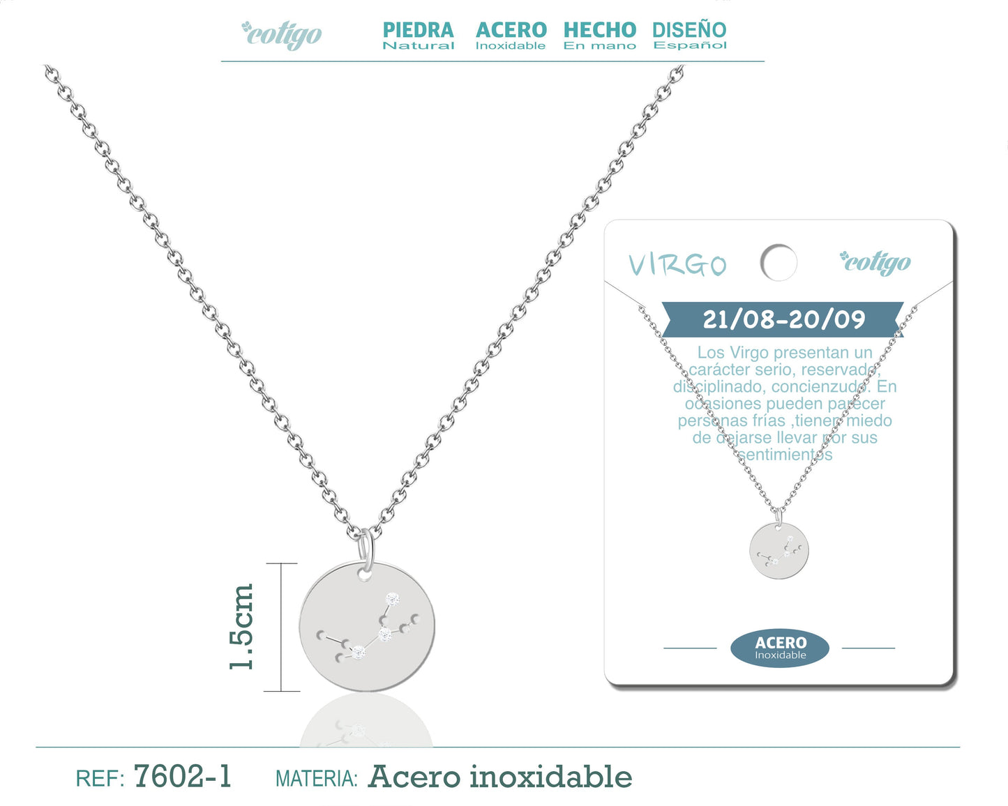collar zodiaco Virgo acero plateado