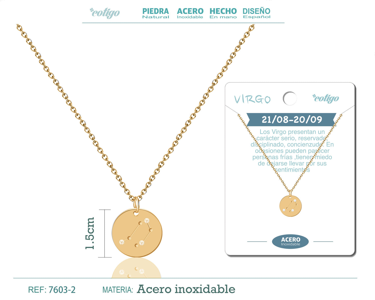 collar zodiaco Libra acero dorado