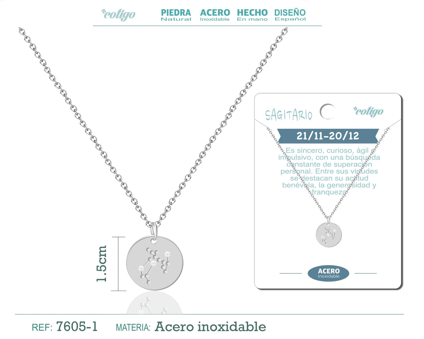 collar zodiaco Sagitario acero plateado - cotigo