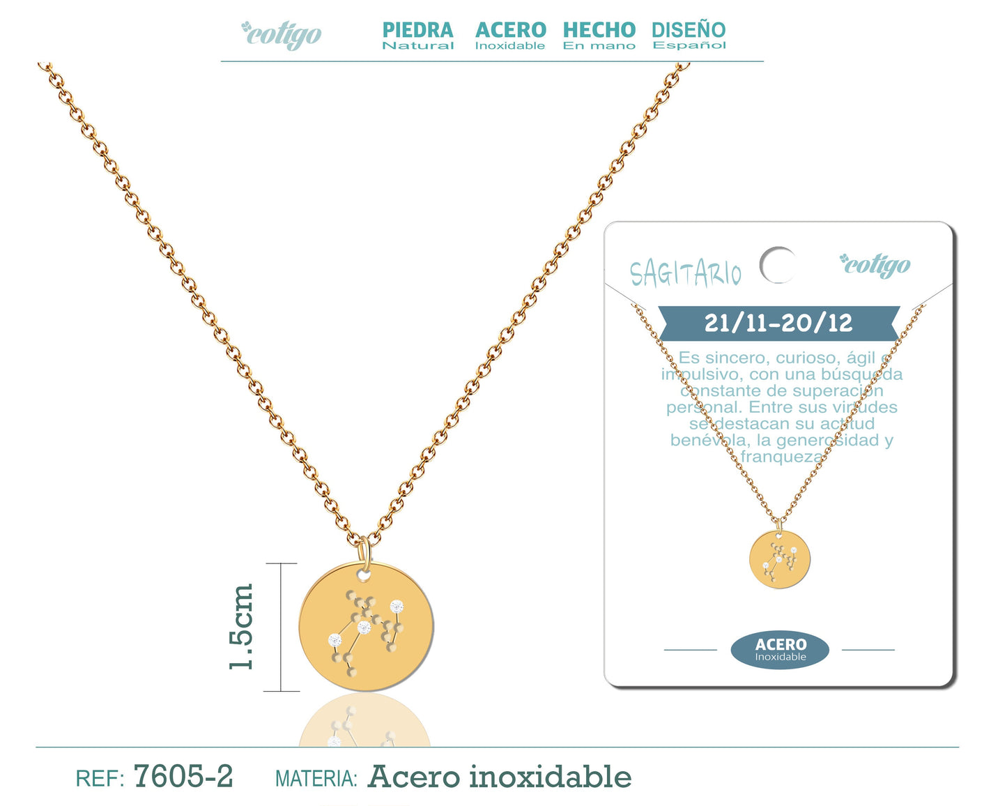 collar zodiaco Sagitario acero dorado