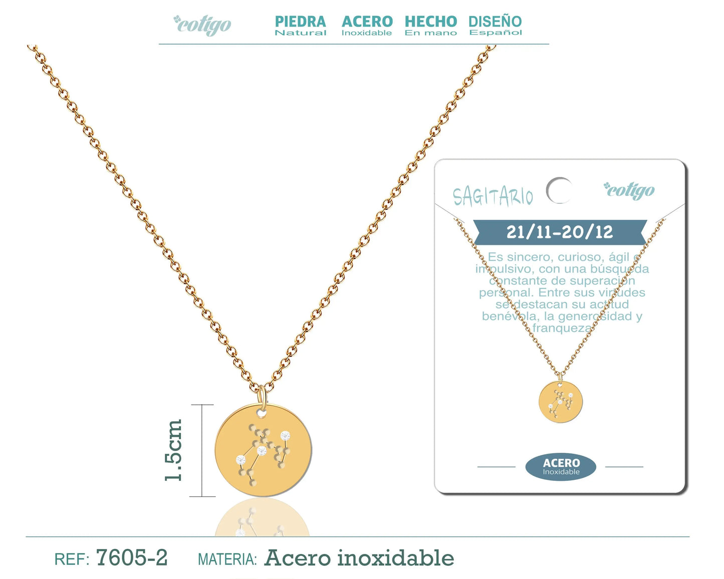 collar zodiaco Sagitario acero dorado - cotigo