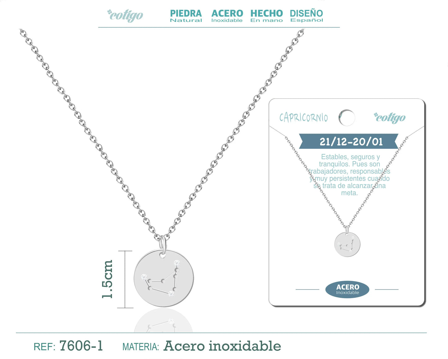 collar zodiaco Capricornio acero plateado - cotigo