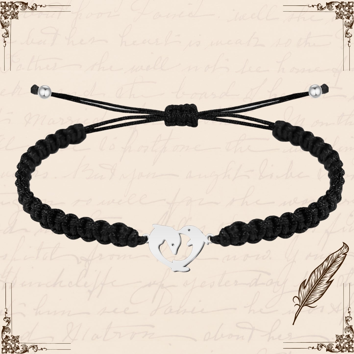 Pulsera Hilo Destino con Delfín Acero Plateado