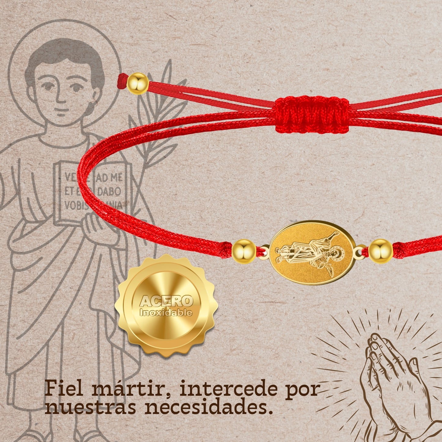 Pulsera Hilo Encerado con SAN PANCRACIO color Dorado