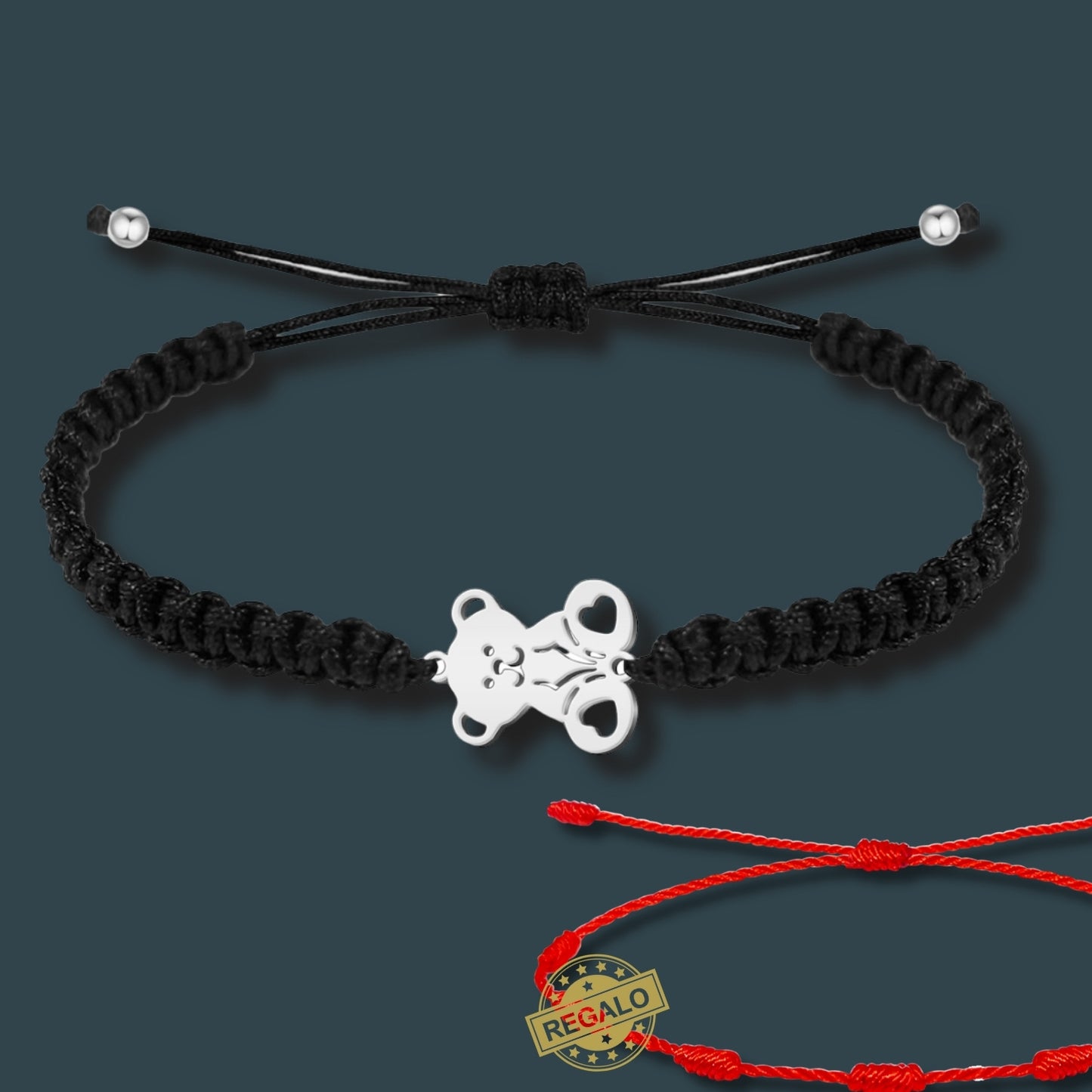 ✨Pulsera de Hilo Trenzado Hecha a Mano 🧵 con Amuleto de Suerte y Protección 🍀 Acero Inoxidable 💎 ¡Incluye Pulsera 7 Nudos de Regalo! 🎁