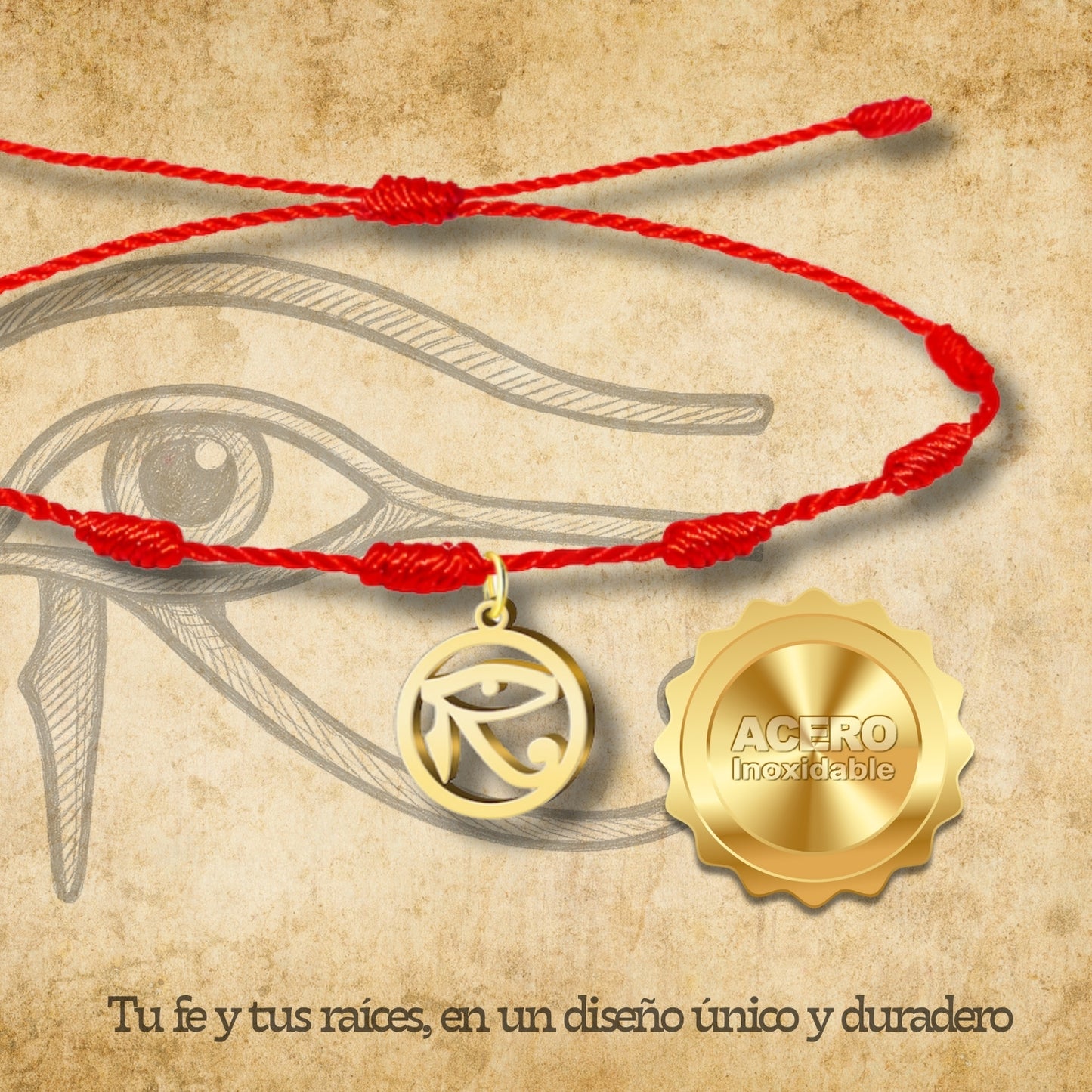 Pulsera 7 nudos con Ojo de Horus color Dorado