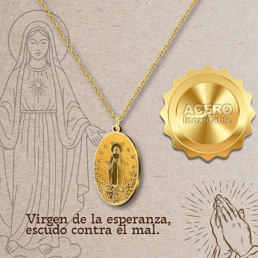 Collar Virgen de Fátima con Medalla en Acero Inoxidable Dorado - cotigo