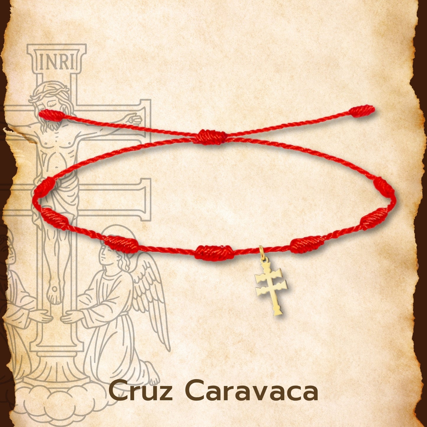 Pulsera 7 nudos con Cruz Caravaca Acero Color Dorado