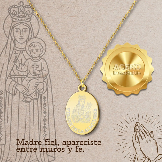 Medalla Virgen de la Almudena Acero Dorado cotigo