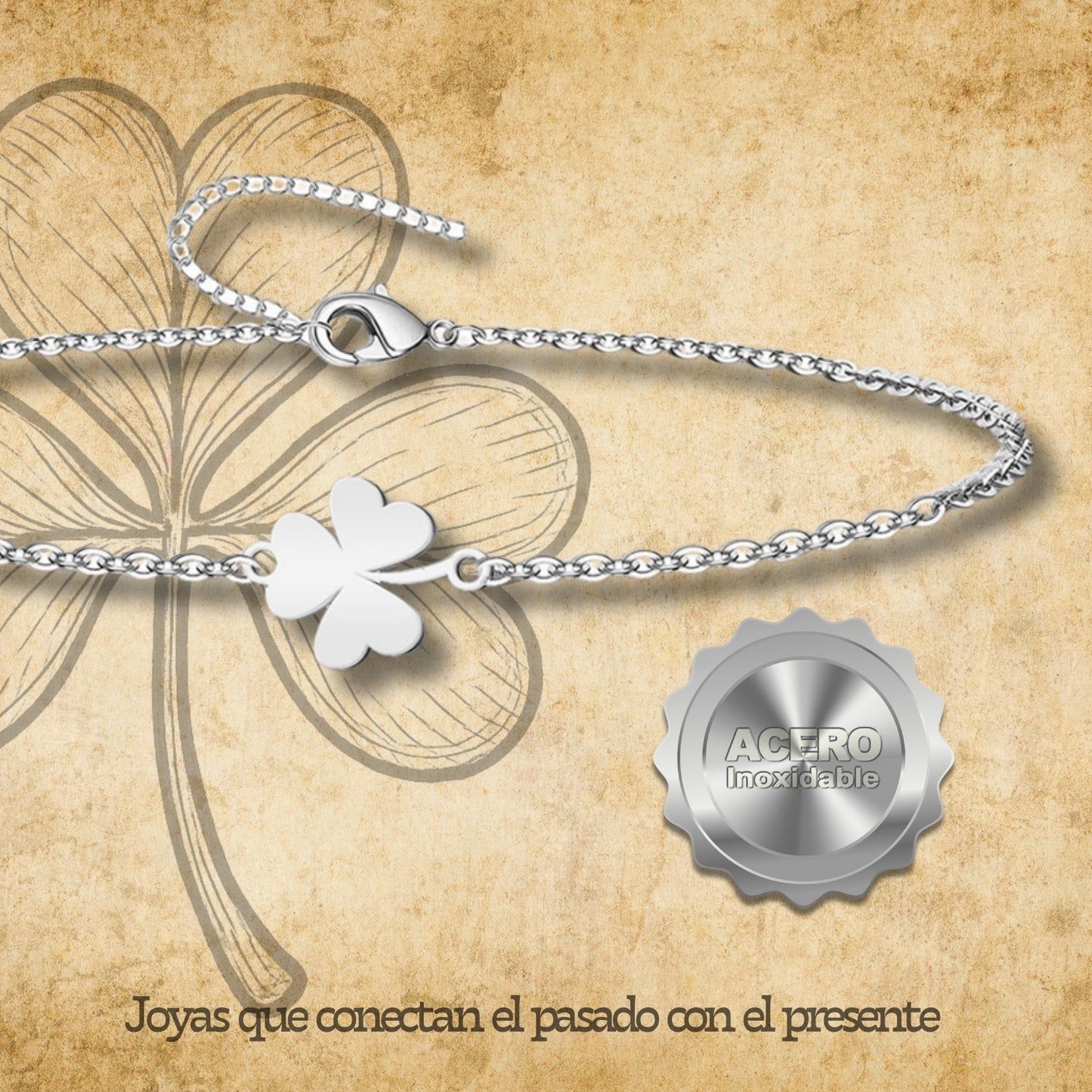 Pulsera Trébol de tres Hoja Acero plateado