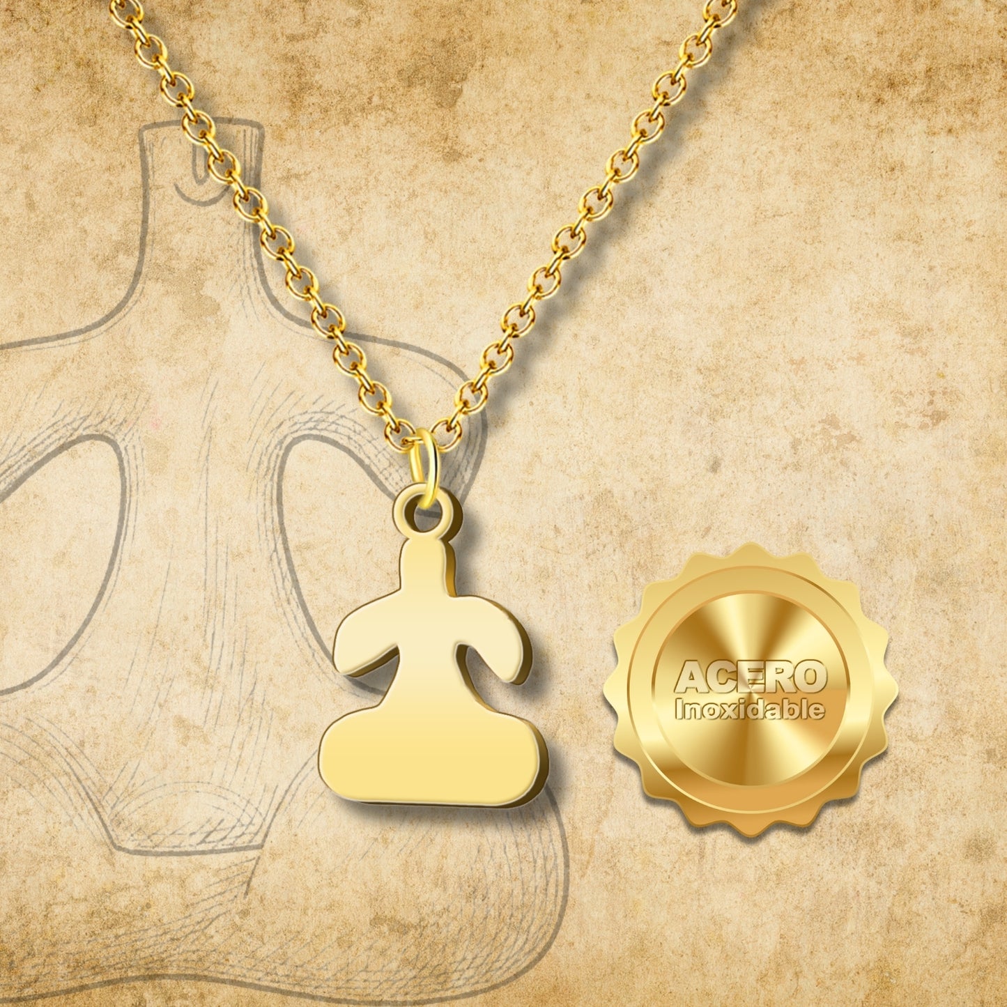 Collar Con Idolo de Tarra Acero Dorado