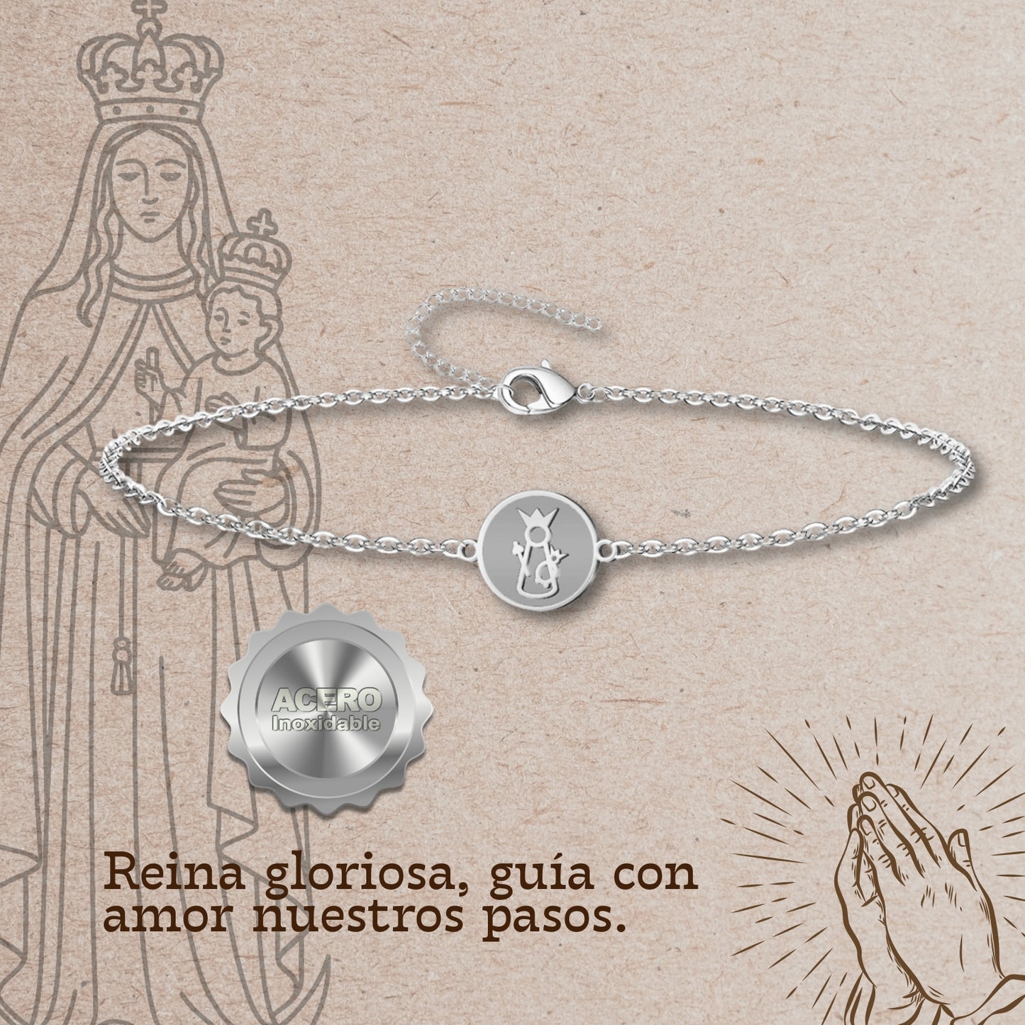 Pulsera Virgen de la Victoria Acero Plateado