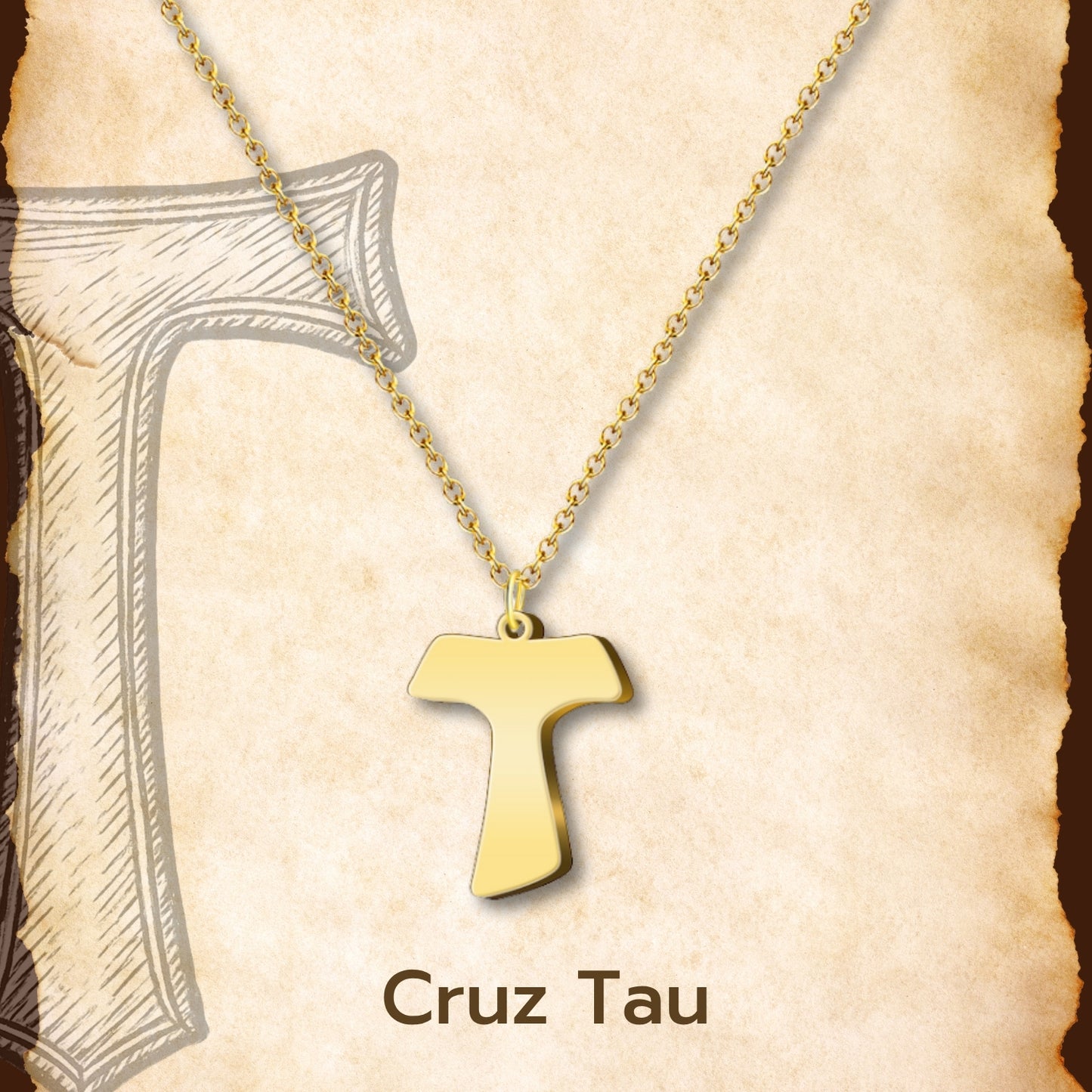 Colgante Cruz Tau Acero inoxidable color Dorado