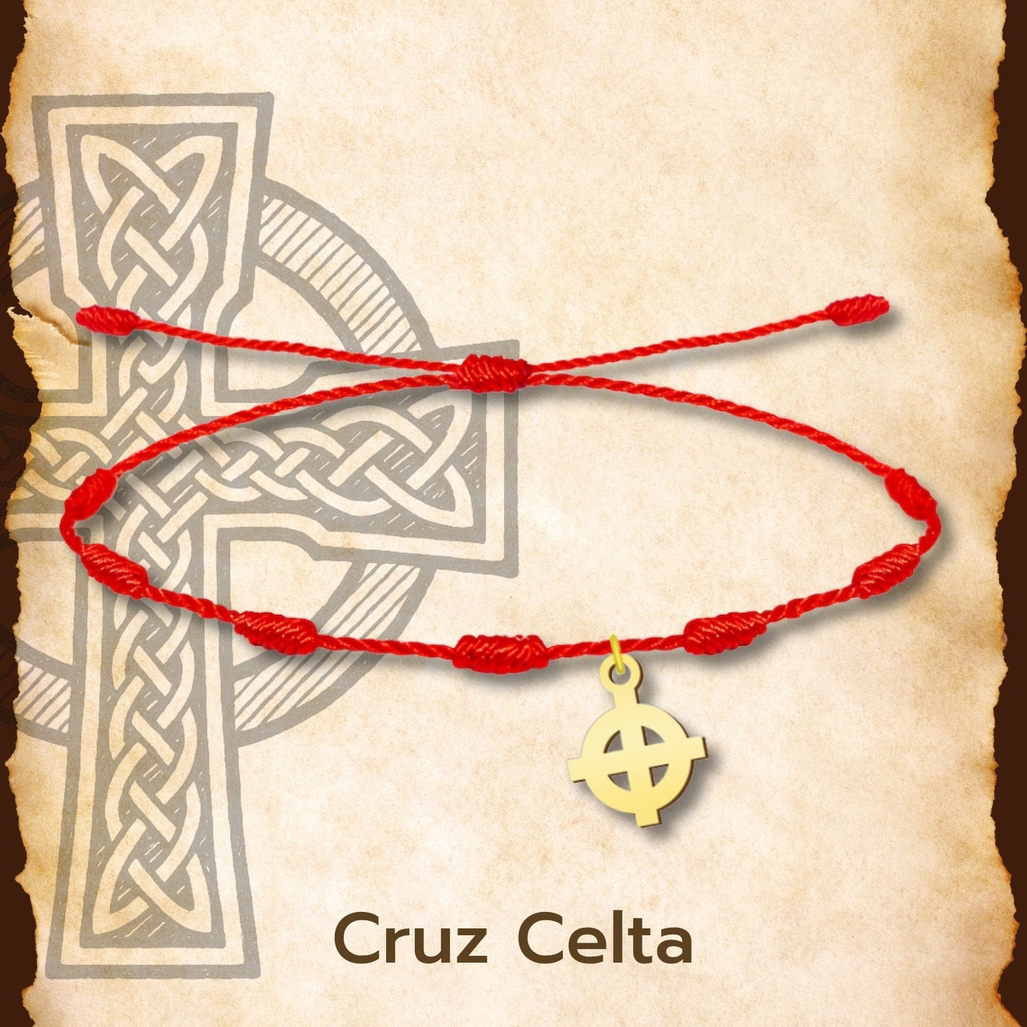 Pulsera 7 Nudos con Cruz Celta color Dorado