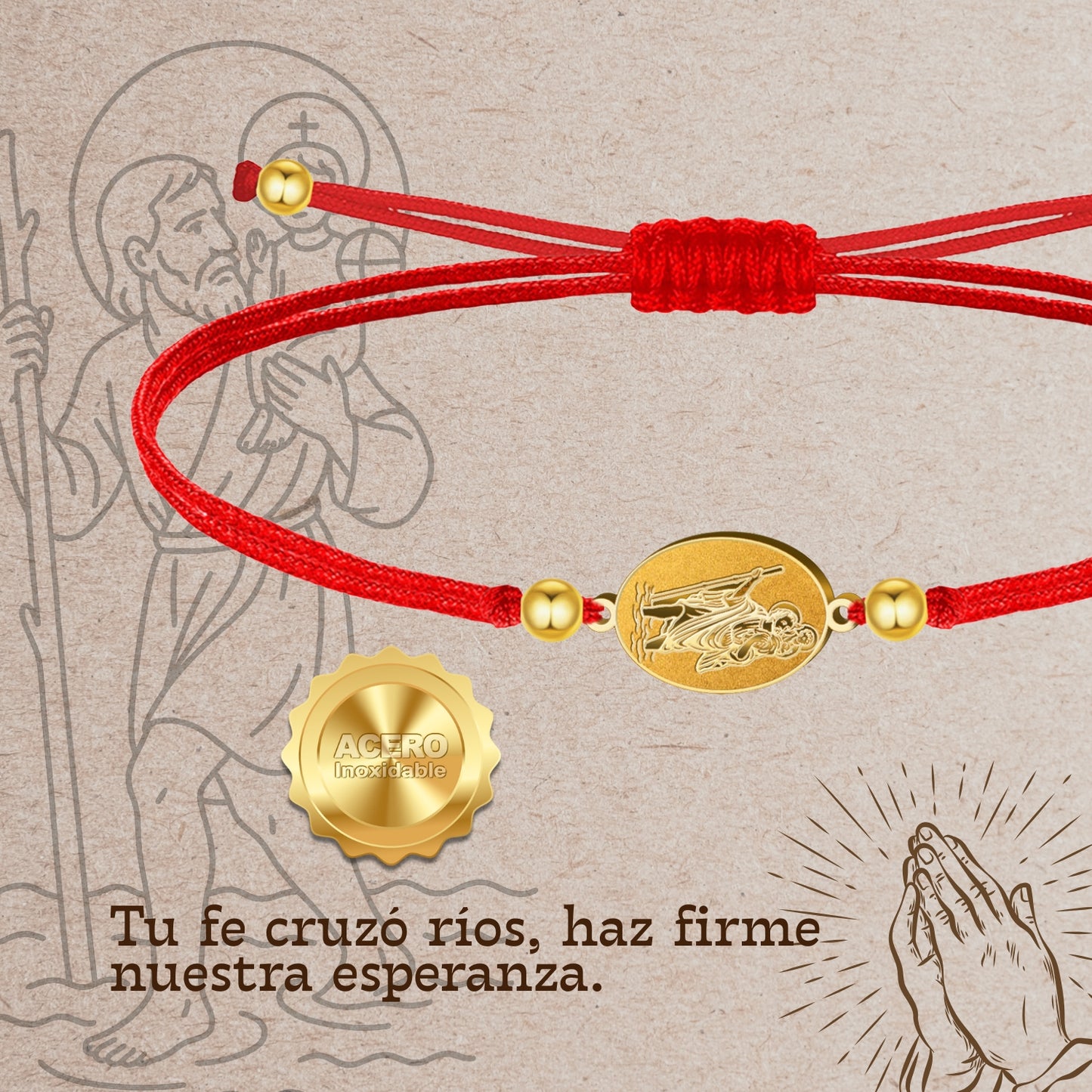Pulsera Hilo Encerado con San Cristóbal color Dorado