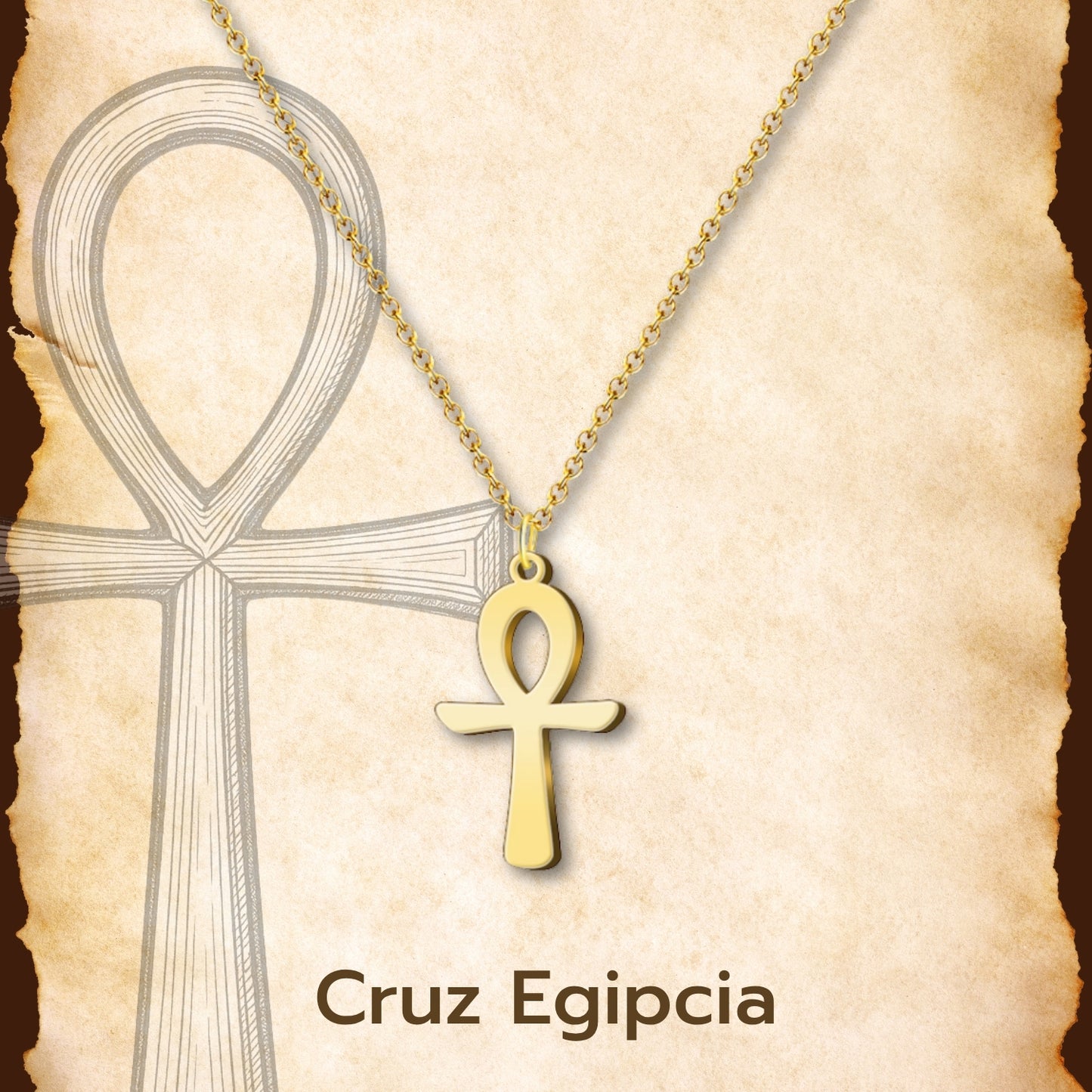 Collar Cruz Egipcia Acero inoxidable color Dorado