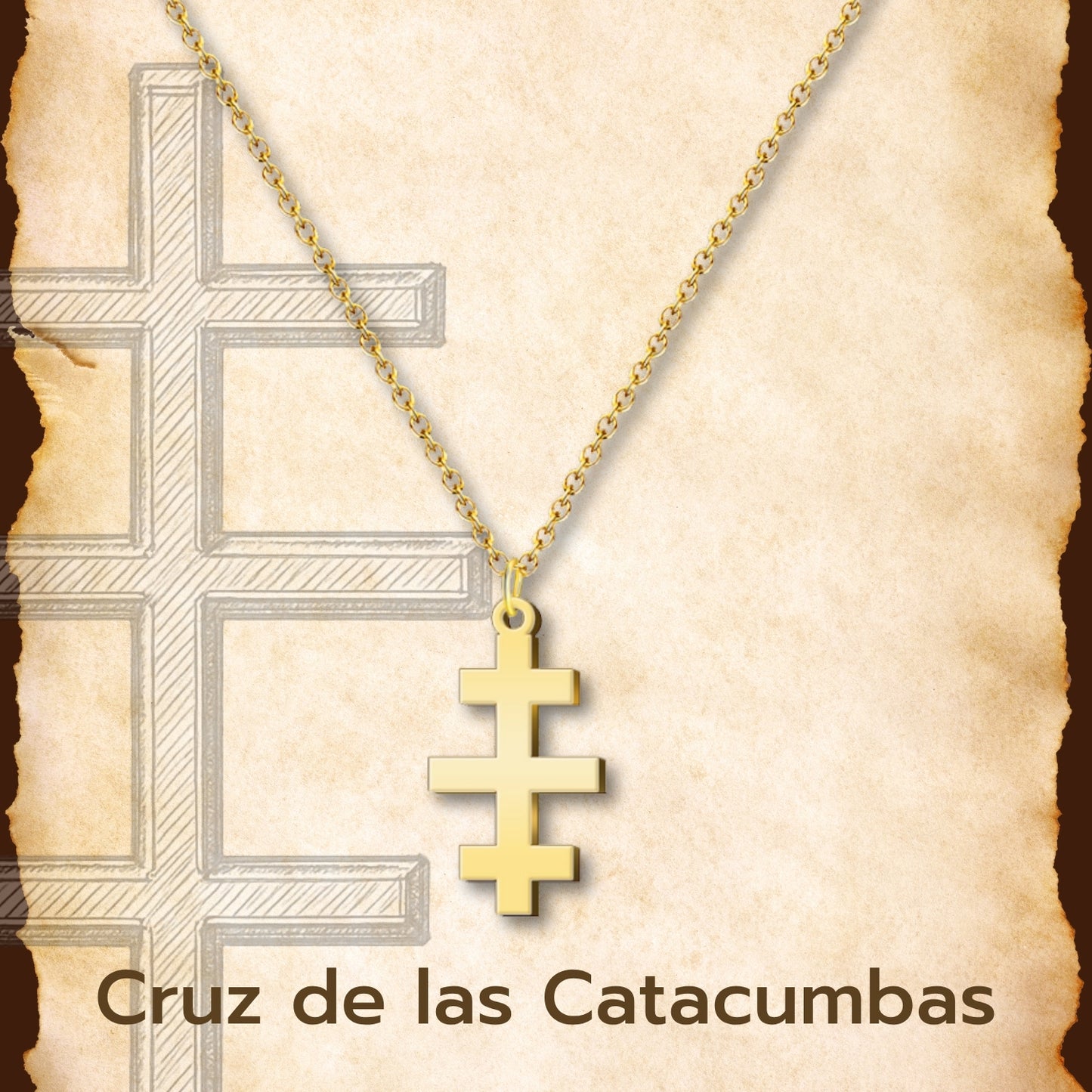 Colgante Cruz de las Catacumbas Acero inoxidable color Dorado
