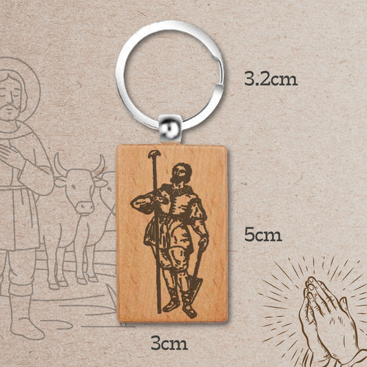 Llavero de San Isidro en Madera Natural