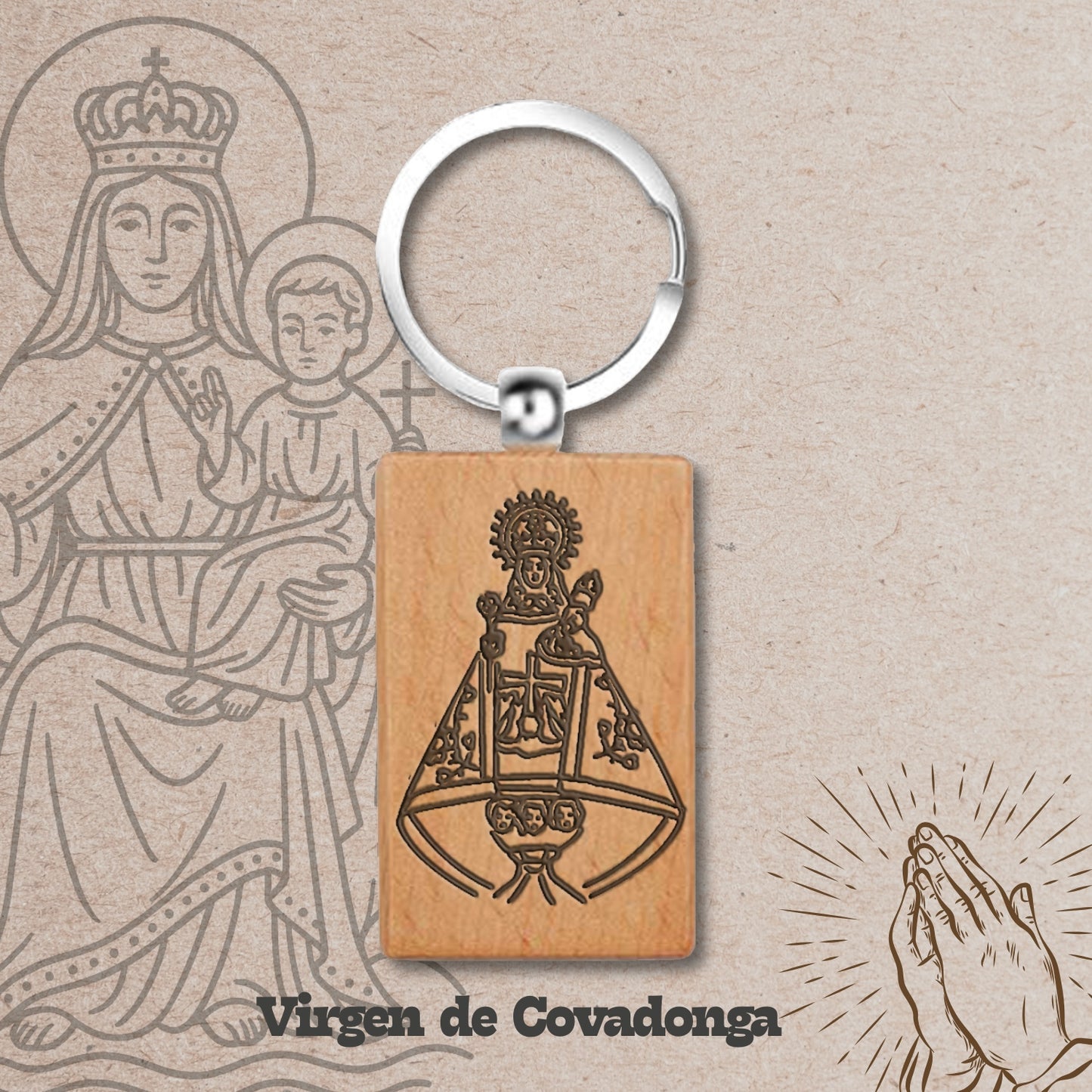 Llavero de Madera con VIRGEN DE COVADONGA