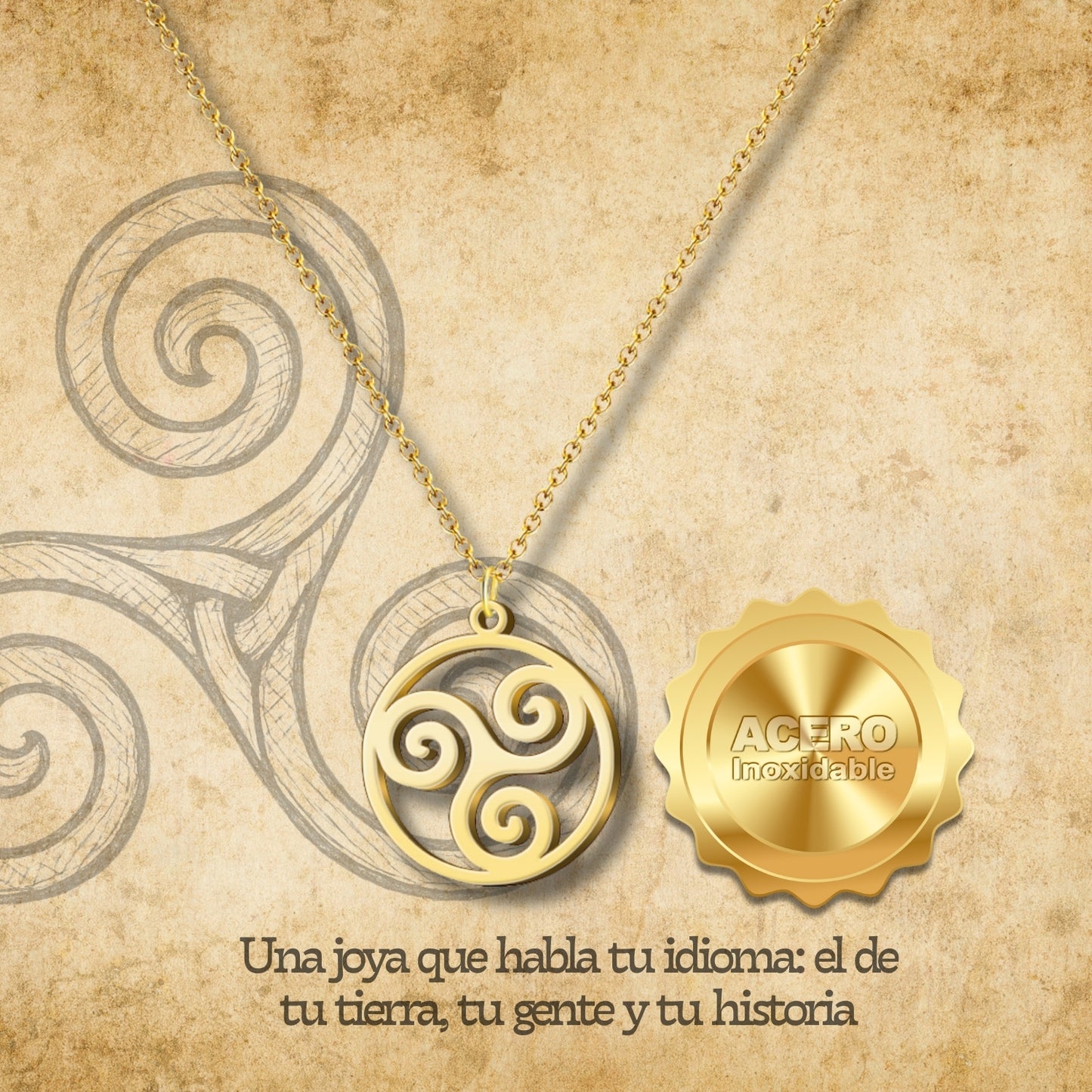 Colgante el Trisquel Acero Dorado