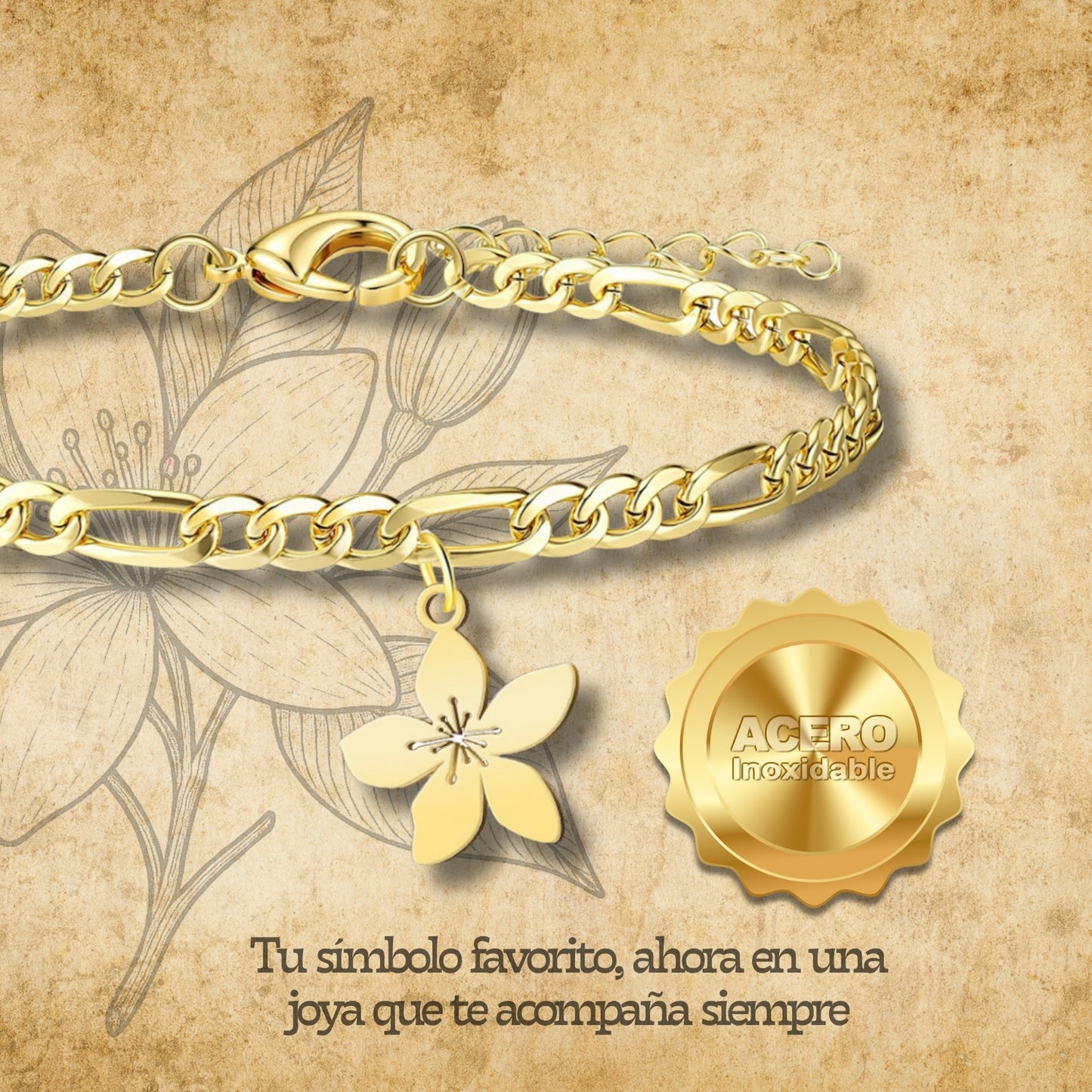 Pulsera Flor de Azahar Acero Dorado