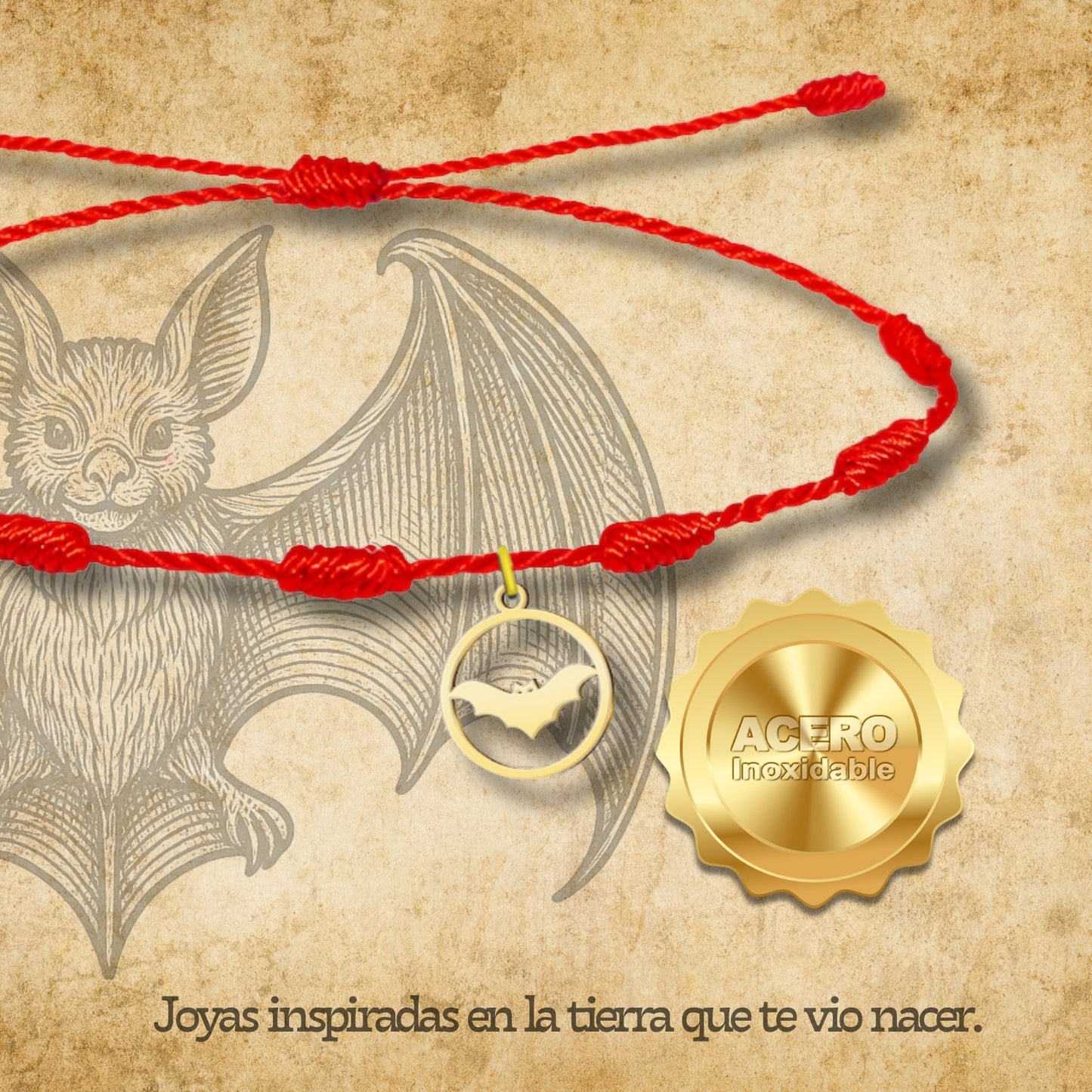 Pulsera 7 nudos con Murciélago de jaume Acero Dorado