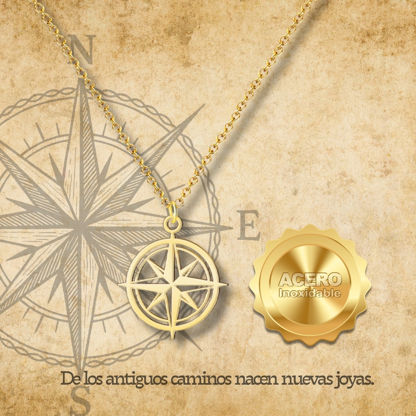 Colgante rosa de los vientos Acero dorado