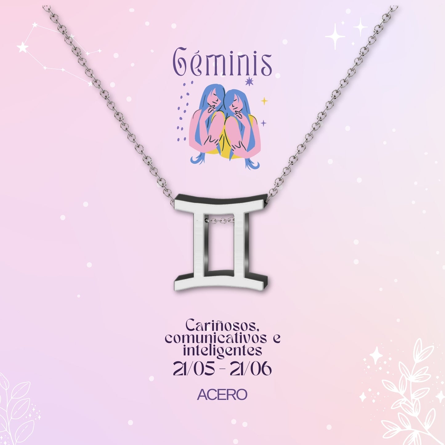 ✨Collar Zodíaco en acero inoxidable + Tarjeta con significado 💌 ¡Incluye pulsera 7 nudos y caja de regalo! 🎁✨