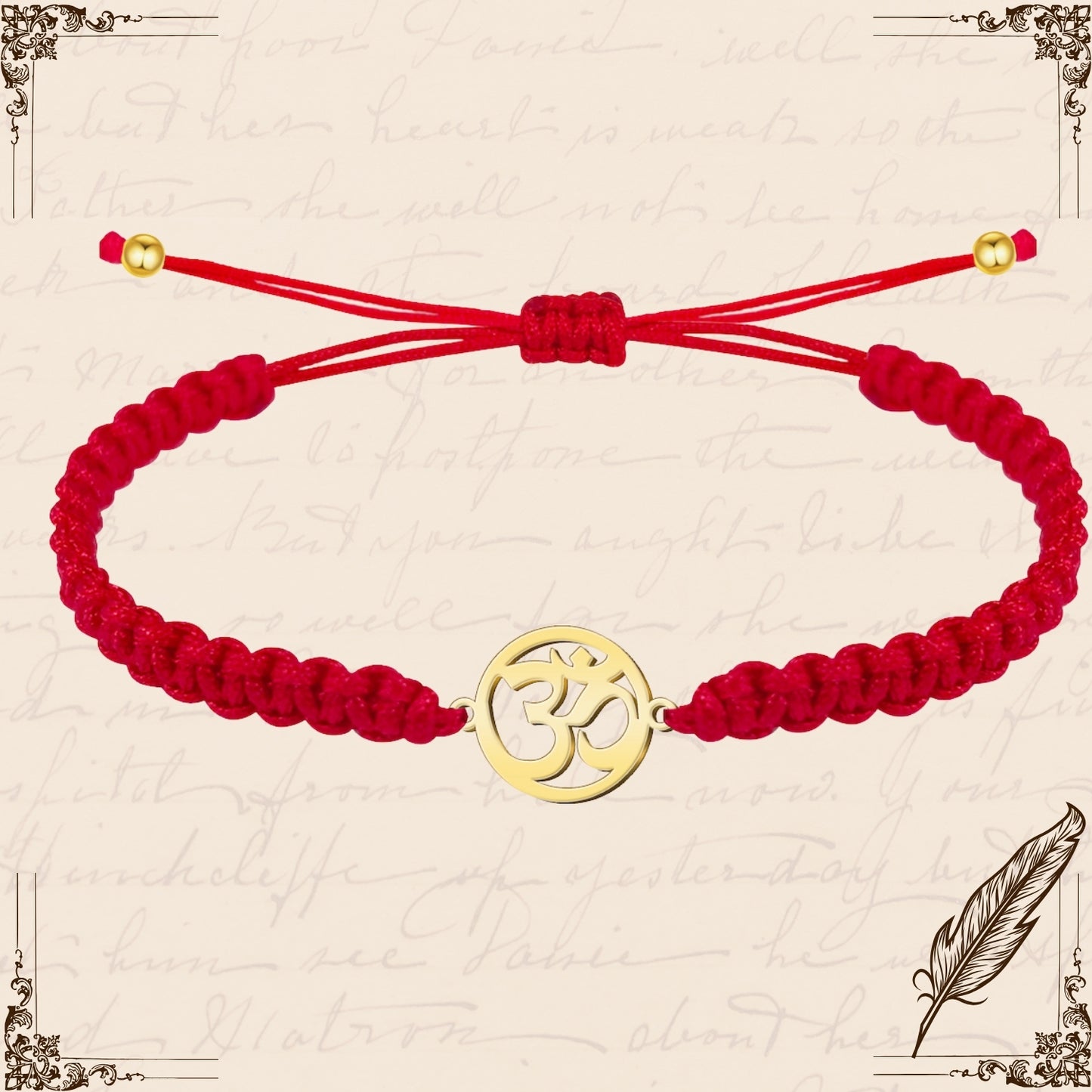 Pulsera Hilo Destino con Simbolo OM Acero Dorado