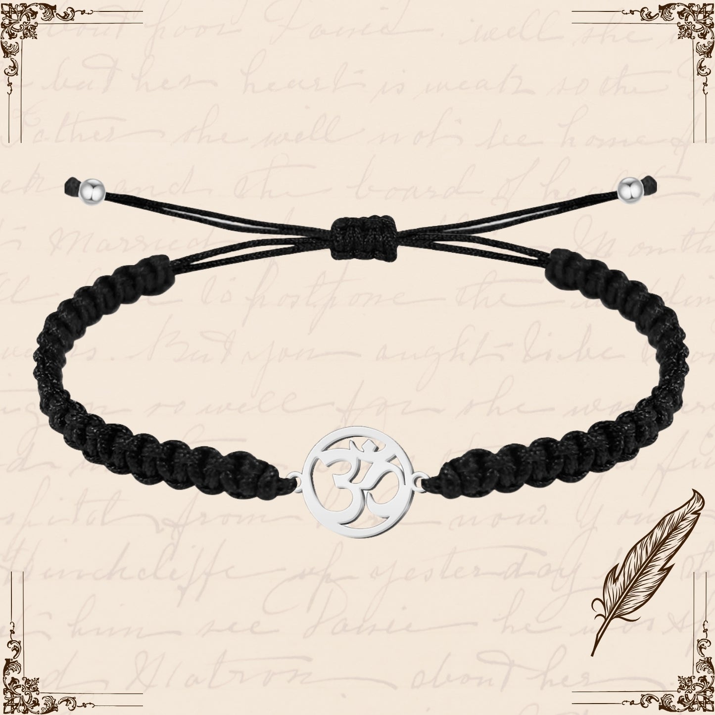 Pulsera Hilo Destino con Simbolo OM Acero Plateado