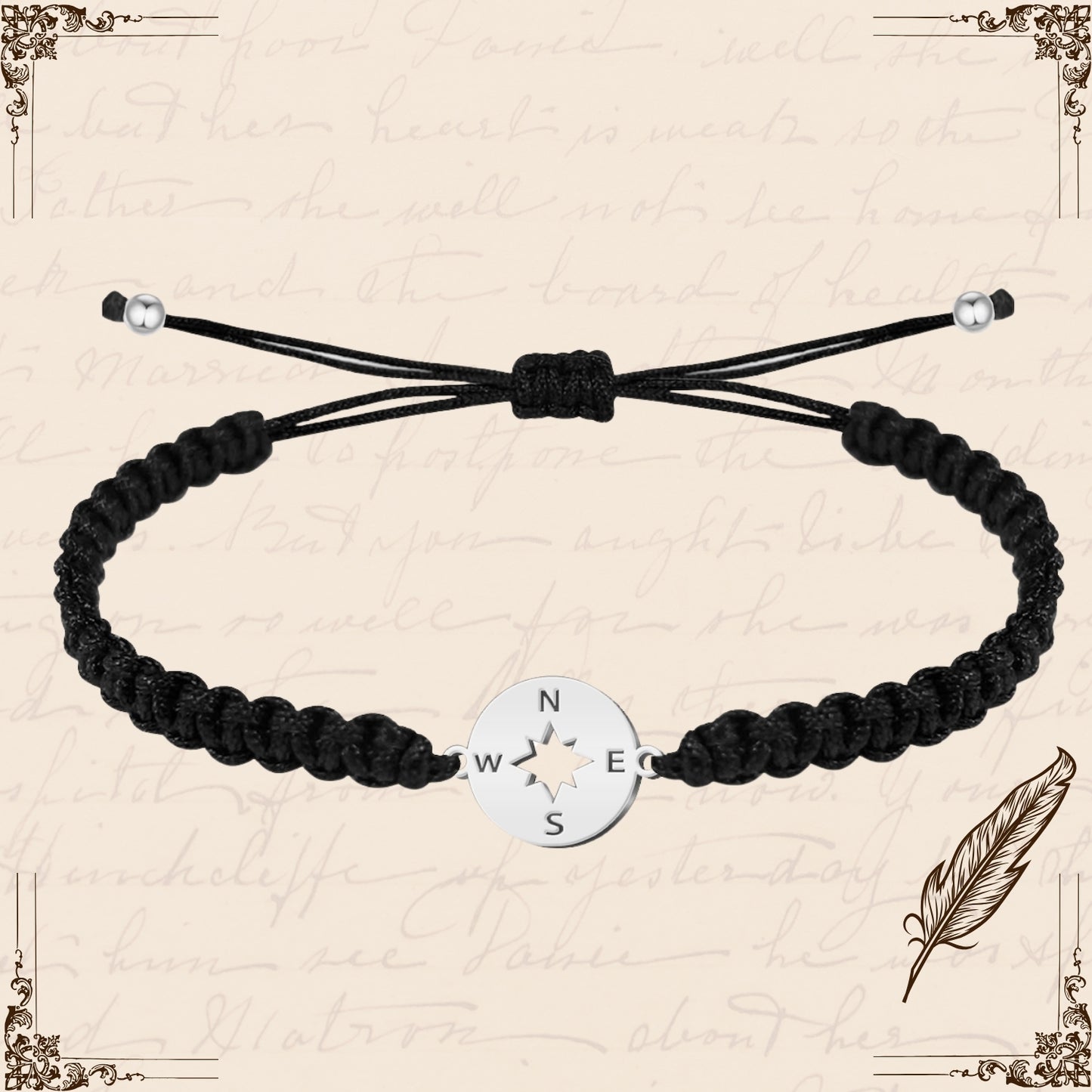 Pulsera Hilo Destino con Brújula Acero Plateado