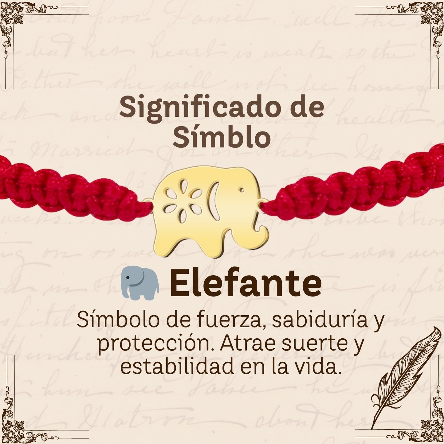 Pulsera Hilo Destino con Elefante Acero Dorado