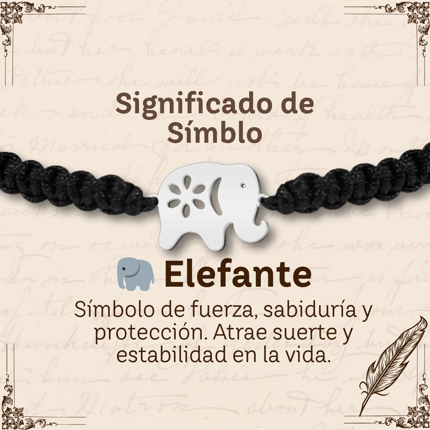 Pulsera Hilo Destino con Elefante Acero Plateado