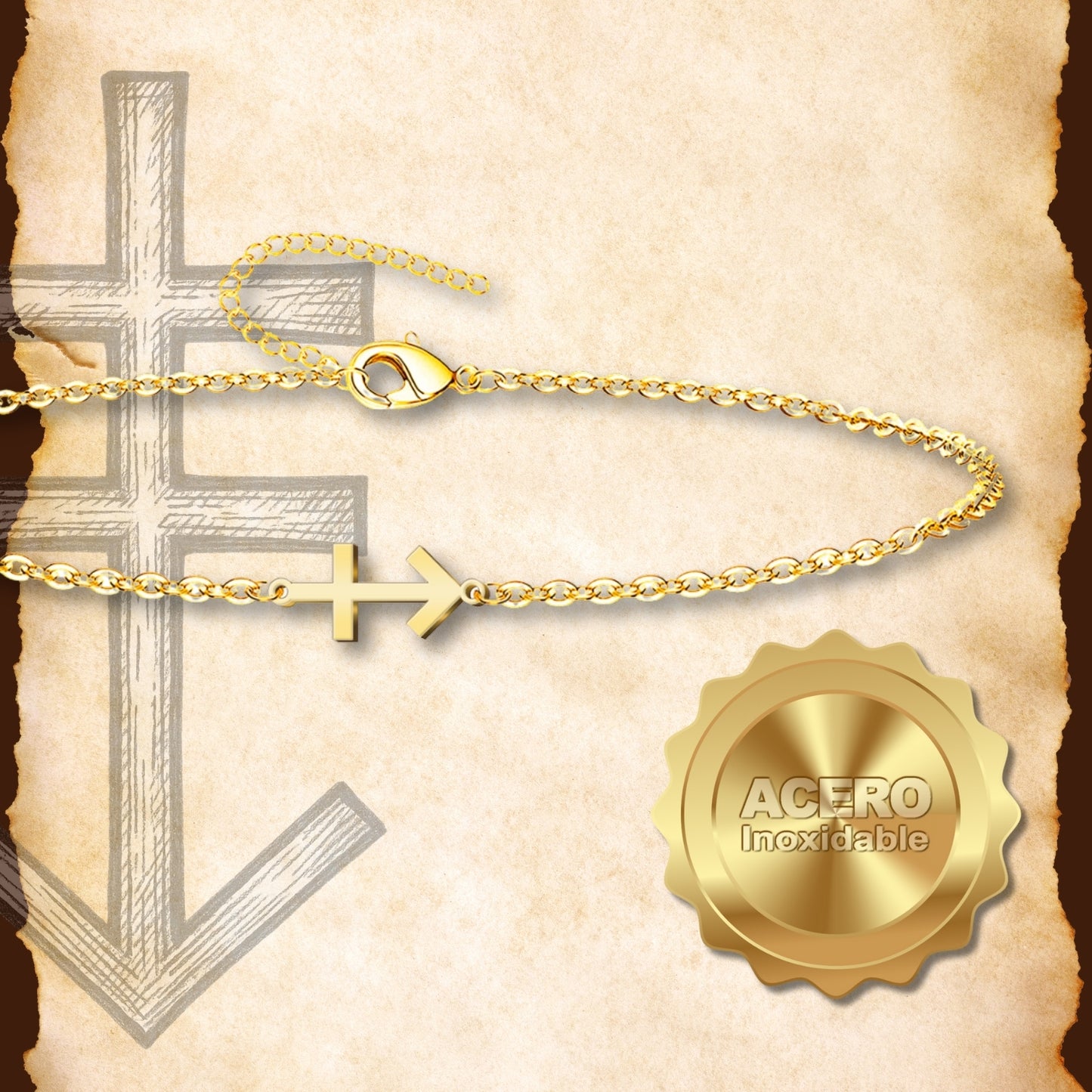 Pulsera Cruz Contra Mal Acero inoxidable color Dorado