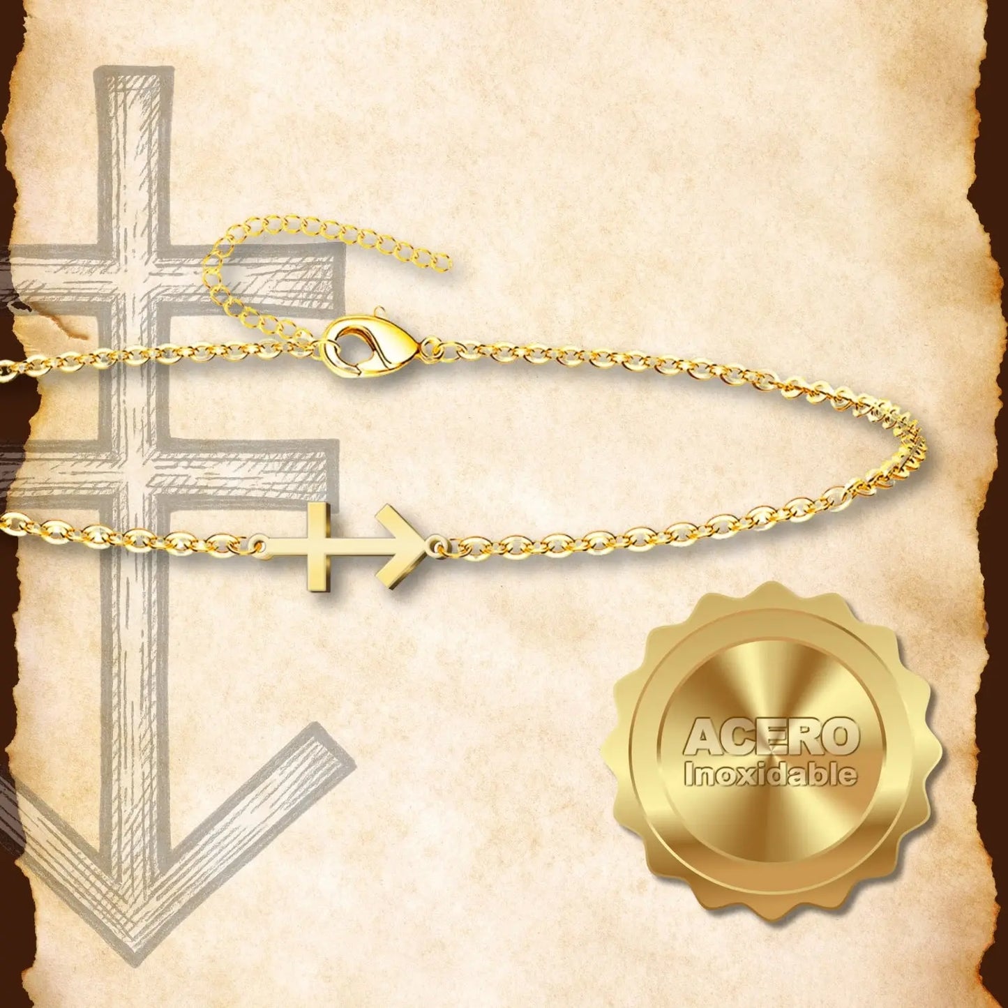 Pulsera Cruz Contra Mal Acero inoxidable color Dorado - cotigo