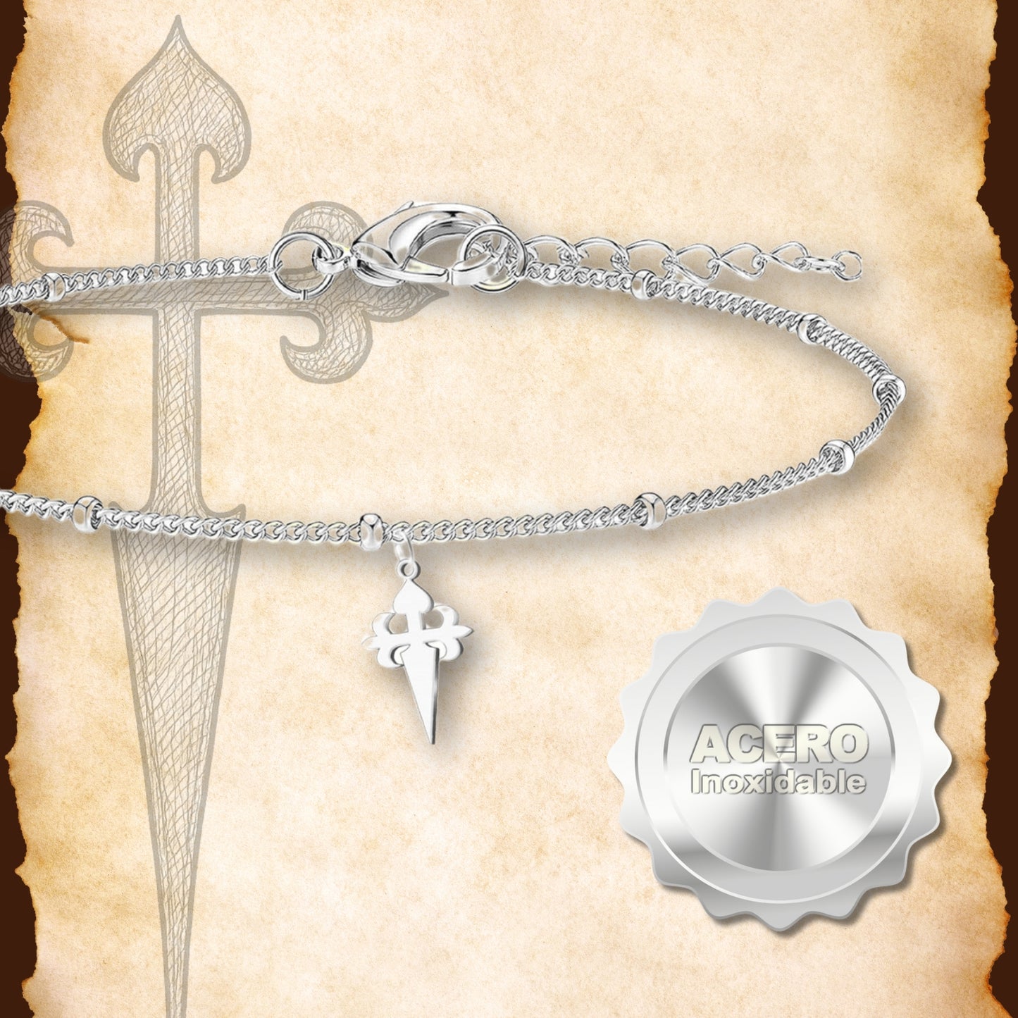 Pulsera Cruz de Santiago Acero Plateado