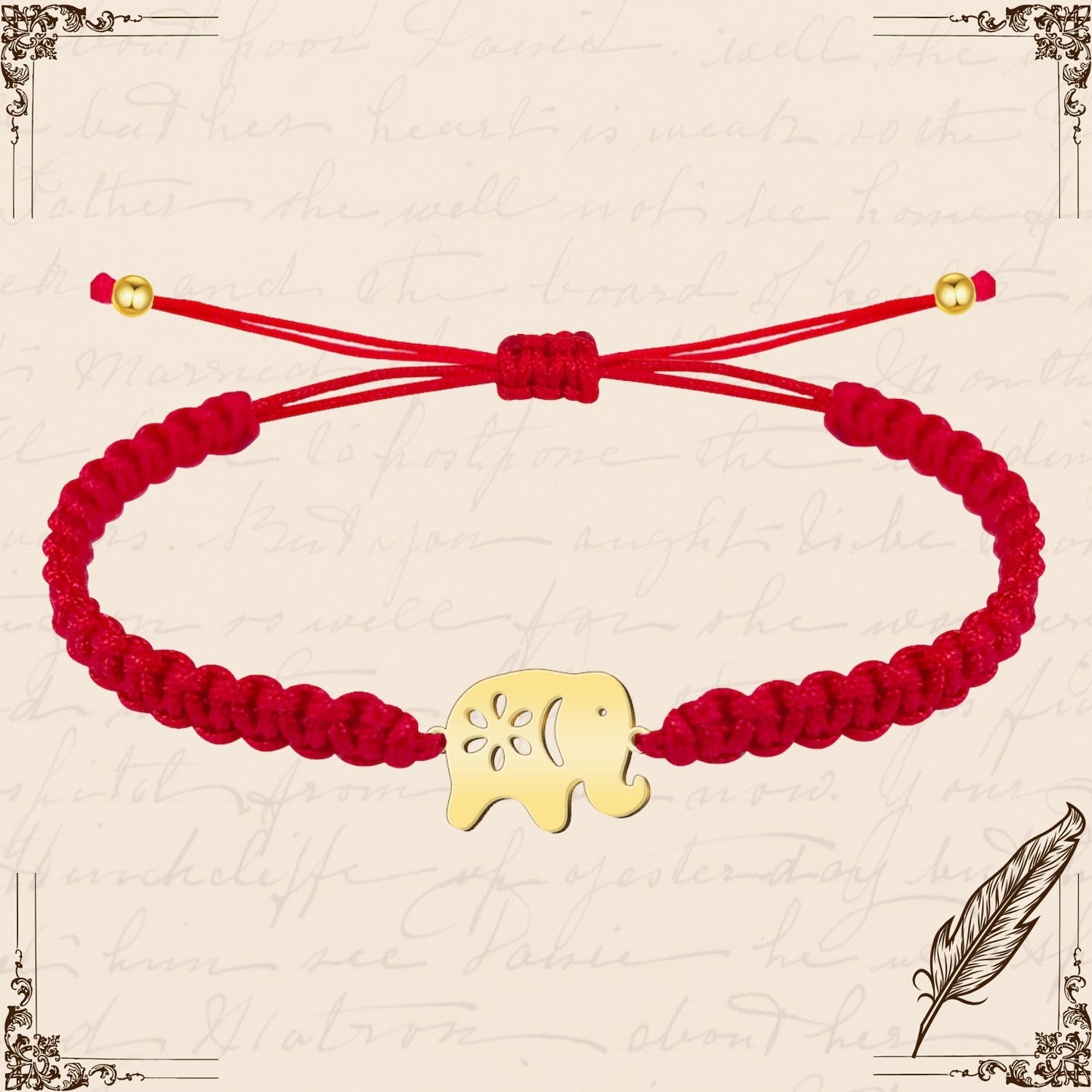 Pulsera Hilo Destino con Elefante Acero Dorado
