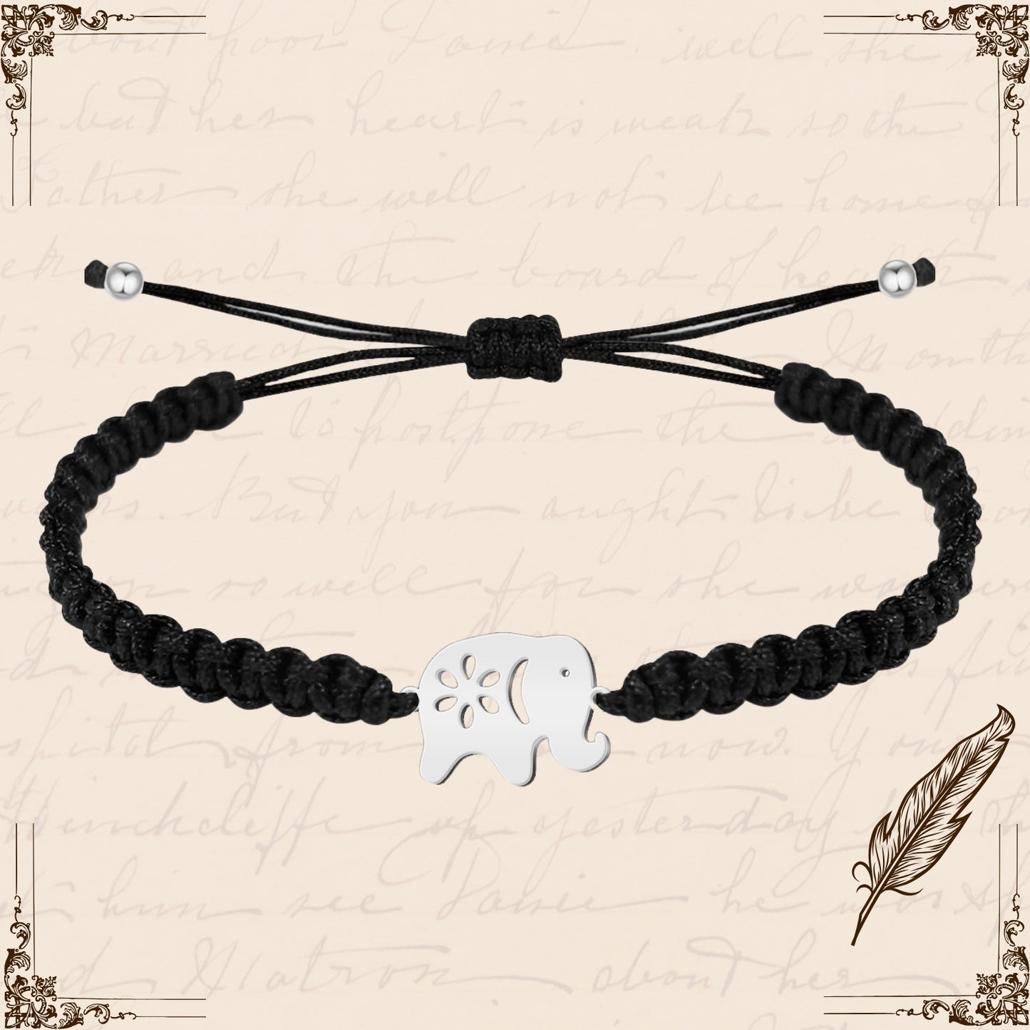 Pulsera Hilo Destino con Elefante Acero Plateado