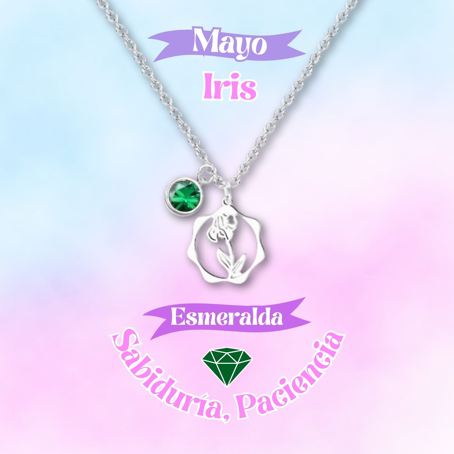 ✨Colgante Piedra y Flor de Nacimiento💐|Corconita con Significado🌈|Acero Inoxidable + Tarjeta + Caja Regalo🎁|Incluye Pulsera 7 Nudos de Protección🔮
