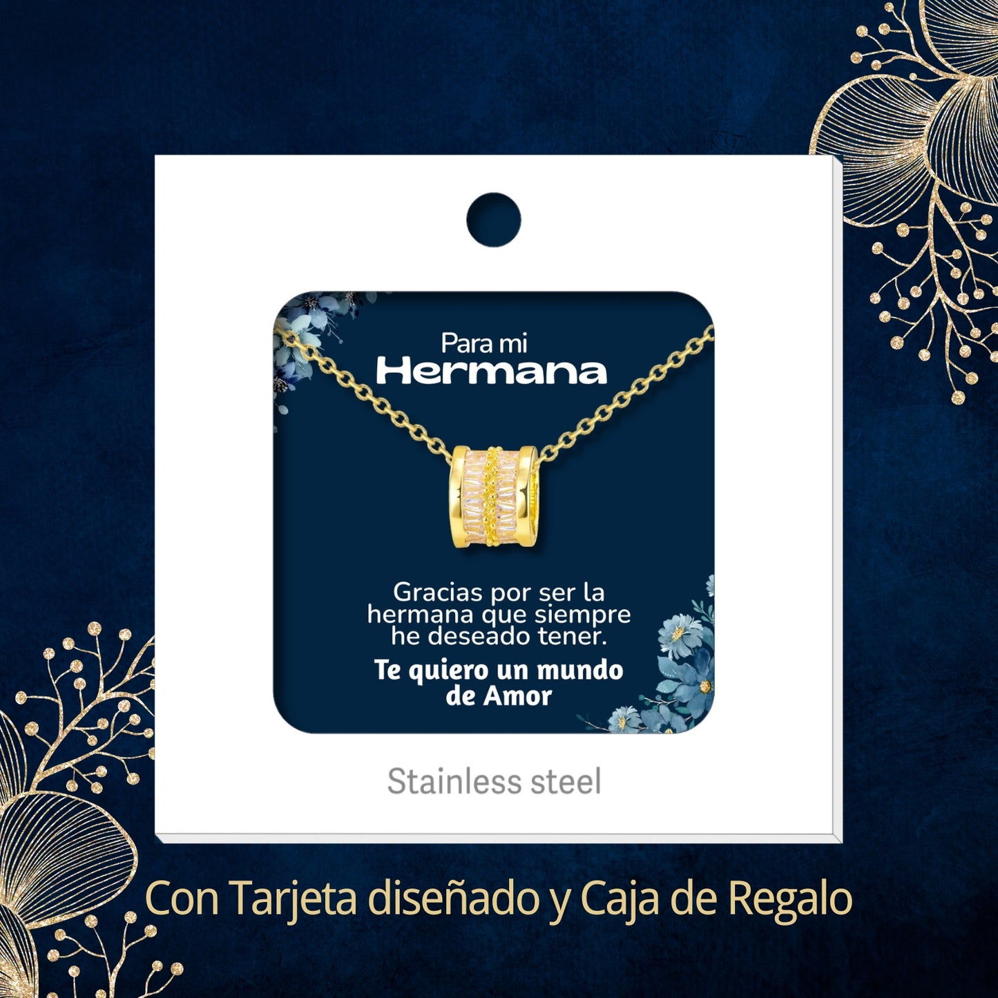Collar Acero y colgante Cobre con Piedra Circonita para Regalar a Hermana