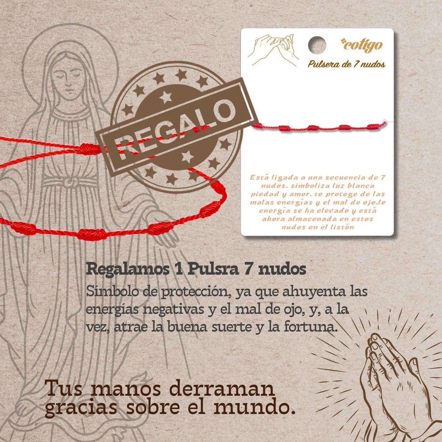 Pulsera Hilo Rojo Medalla Milagrosa en Acero Dorado - cotigo