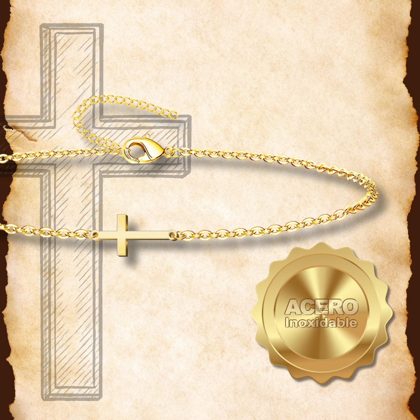 Pulsera Cruz Latina Acero inoxidable color Dorado