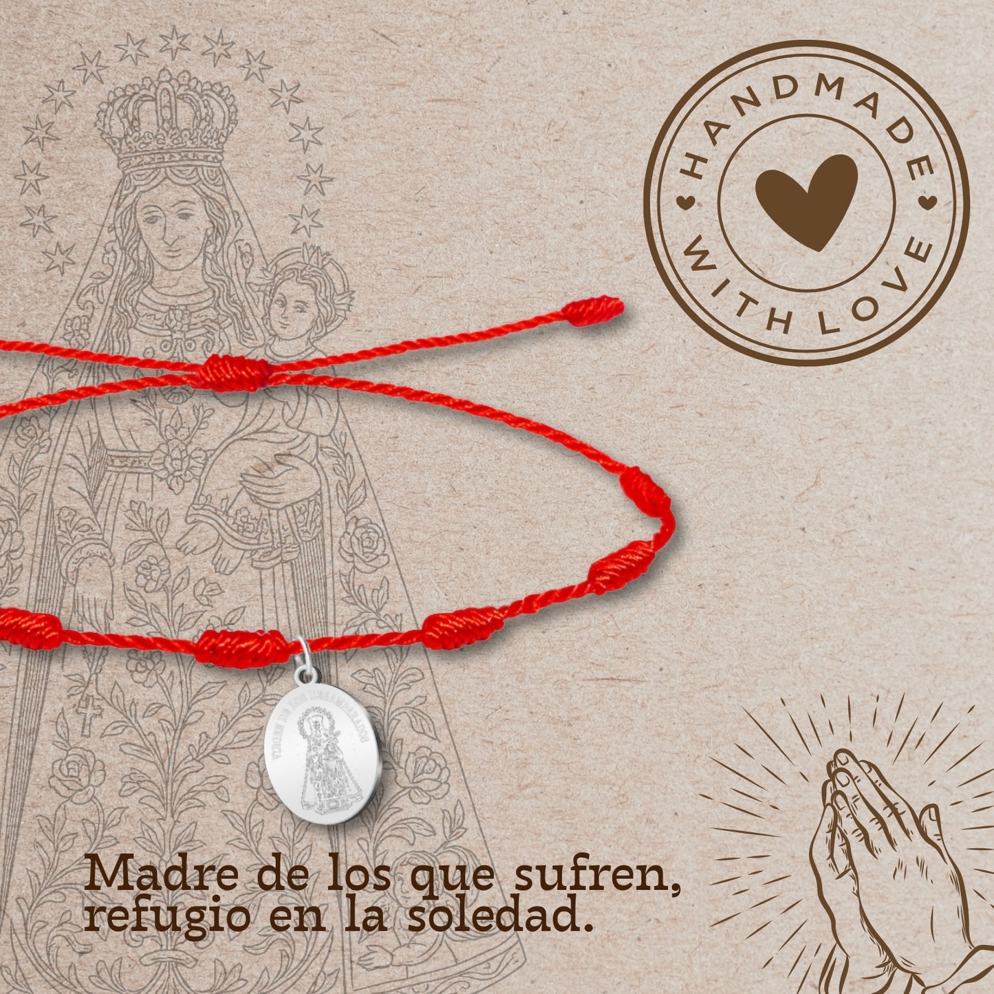 Pulsera 7 nudos con Virgen de los desamparados Acero Plateado