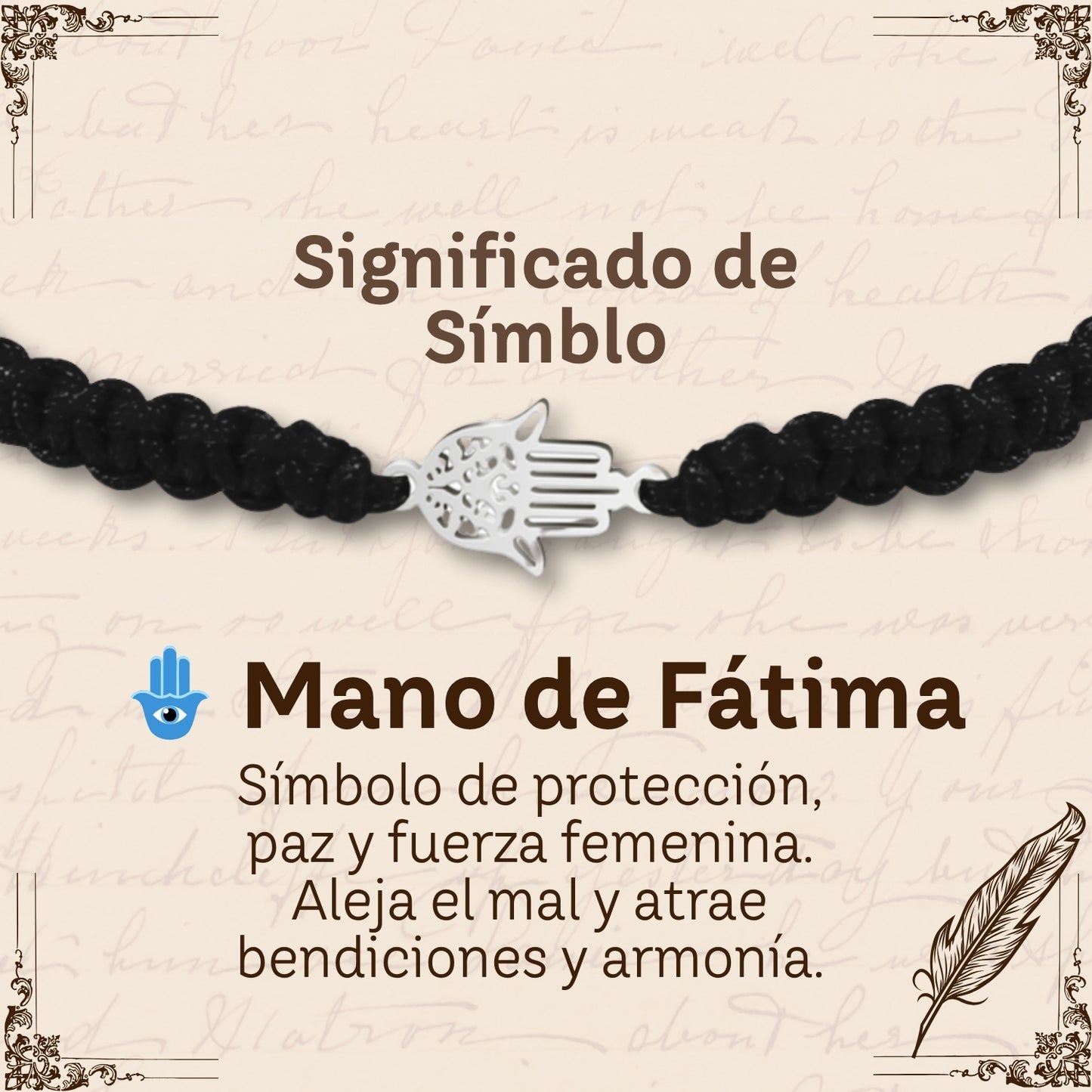 Pulsera Hilo Destino Negro-Mano Fatima Plateado